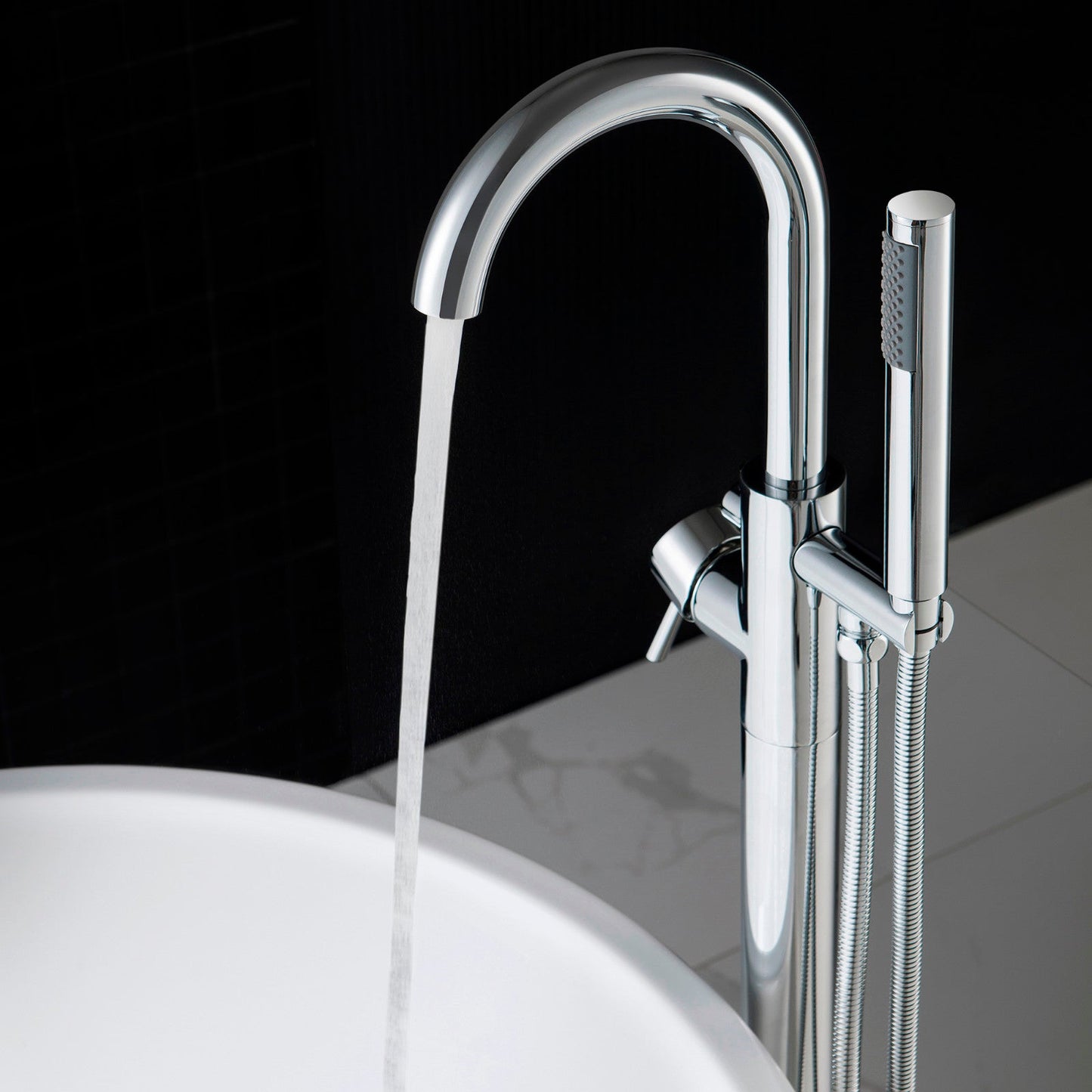 WOODBRIDGE F0001BNRD Contemporary Single Handle Floor Mount Freestanding Tub Filler Faucet with Hand shower