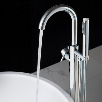 WOODBRIDGE F0001BNRD Contemporary Single Handle Floor Mount Freestanding Tub Filler Faucet with Hand shower