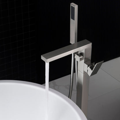 WOODBRIDGE F0003BN Contemporary Single Handle Floor Mount Freestanding Tub Filler Faucet with Hand shower