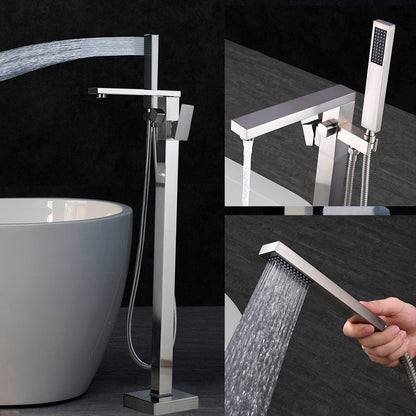 WOODBRIDGE F0003BN Contemporary Single Handle Floor Mount Freestanding Tub Filler Faucet with Hand shower