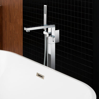 WOODBRIDGE F0003BN Contemporary Single Handle Floor Mount Freestanding Tub Filler Faucet with Hand shower
