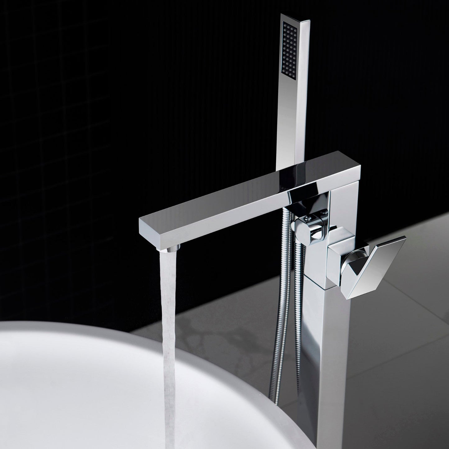 WOODBRIDGE F0003BN Contemporary Single Handle Floor Mount Freestanding Tub Filler Faucet with Hand shower