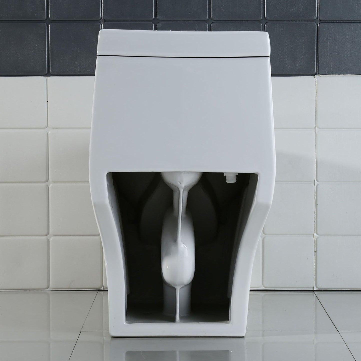 WOODBRIDGE T-0019, Dual Flush Elongated One Piece Toilet with Soft Closing Seat, Chair Height, Water Sense, High-Efficiency, Rectangle Button