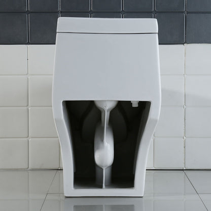 WOODBRIDGE T-0019, Dual Flush Elongated One Piece Toilet with Soft Closing Seat, Chair Height, Water Sense, High-Efficiency, Rectangle Button