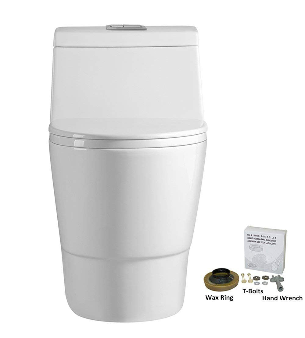 WOODBRIDGE T-0019, Dual Flush Elongated One Piece Toilet with Soft Closing Seat, Chair Height, Water Sense, High-Efficiency, Rectangle Button