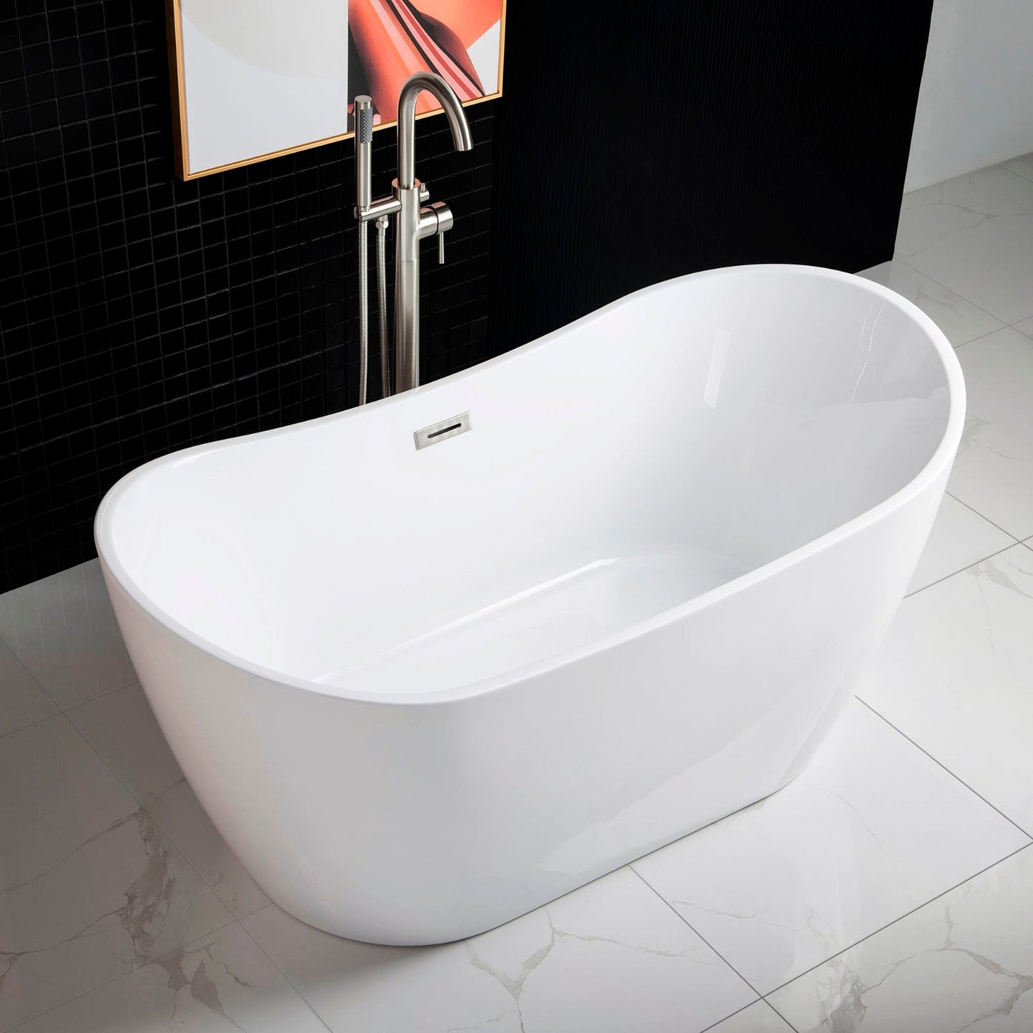 WOODBRIDGE 59" Acrylic Freestanding Bathtub Contemporary Soaking Tub