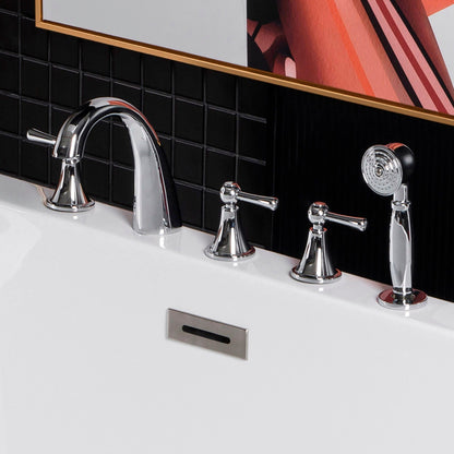 WOODBRIDGE Widespread Deck Mouted 5-Piece Roman Tub Filler with Hand Shower and Metal Lever Handle