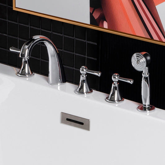 WOODBRIDGE Widespread Deck Mouted 5-Piece Roman Tub Filler with Hand Shower and Metal Lever Handle