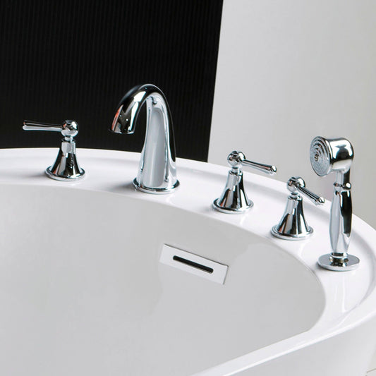 WOODBRIDGE Widespread Deck Mouted 5-Piece Roman Tub Filler with Hand Shower and Metal Lever Handle