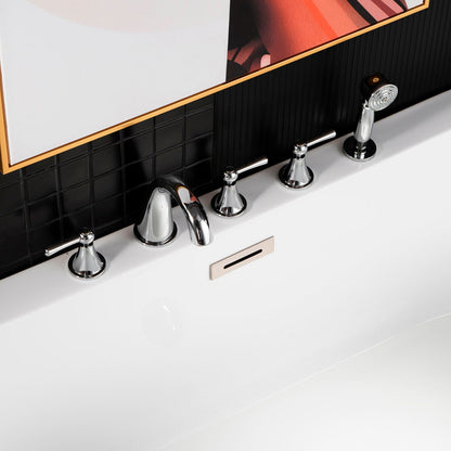 WOODBRIDGE Widespread Deck Mouted 5-Piece Roman Tub Filler with Hand Shower and Metal Lever Handle