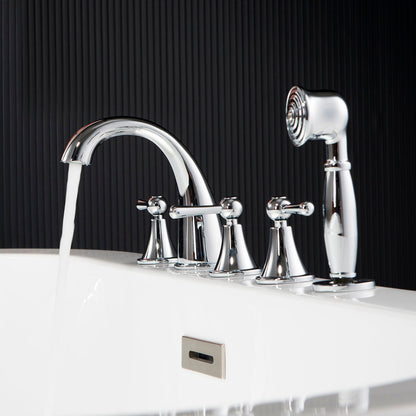 WOODBRIDGE Widespread Deck Mouted 5-Piece Roman Tub Filler with Hand Shower and Metal Lever Handle