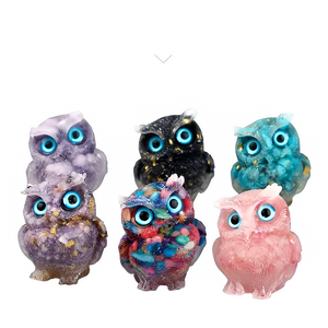 1PCS Crystal Stone Owl Animal Crafts Hand Made Small Figurines DIY Resin Table Decor Home Decor Girls Gifts
