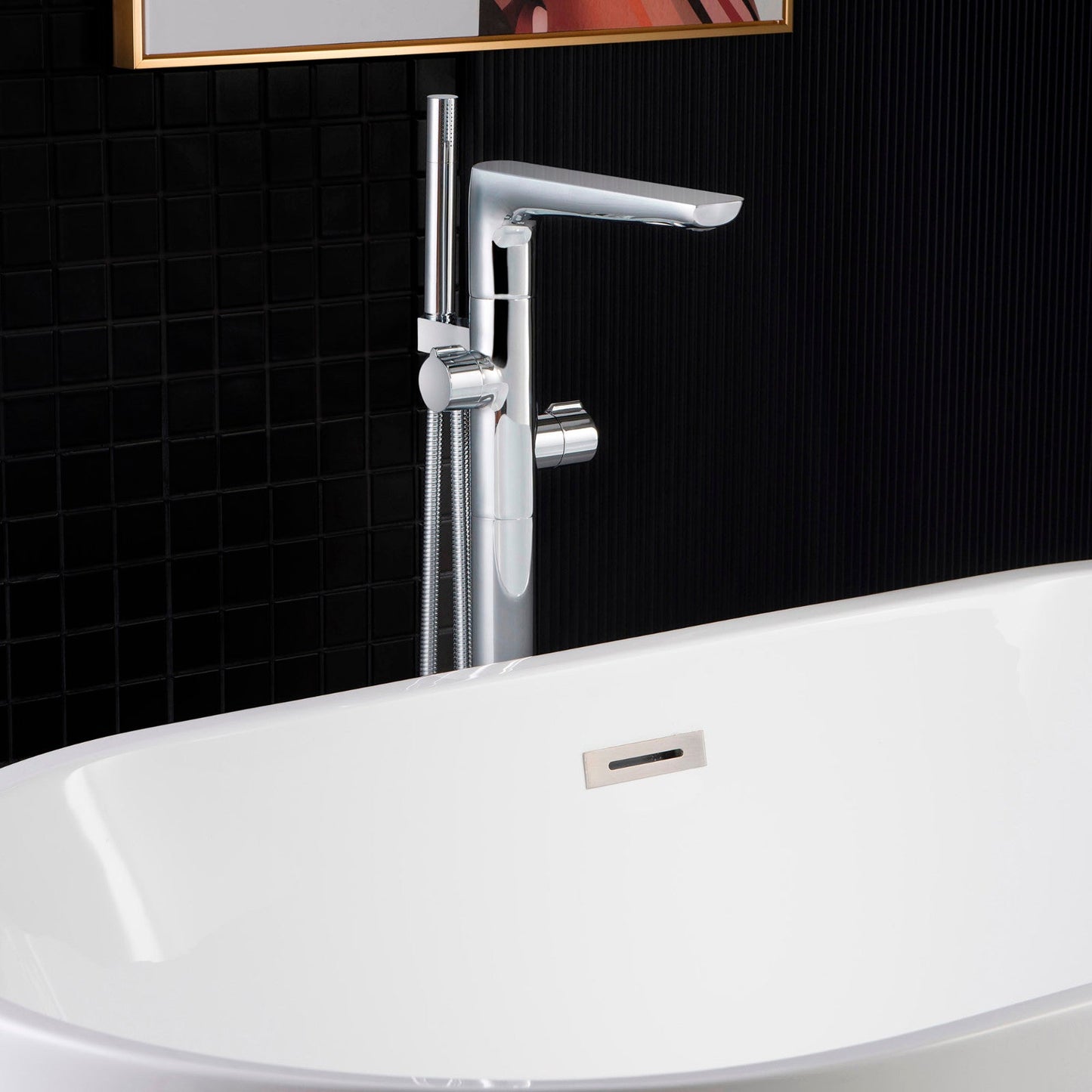 WOODBRIDGE F0014BN Contemporary Single Handle Floor Mount Freestanding Tub Filler Faucet with Hand shower