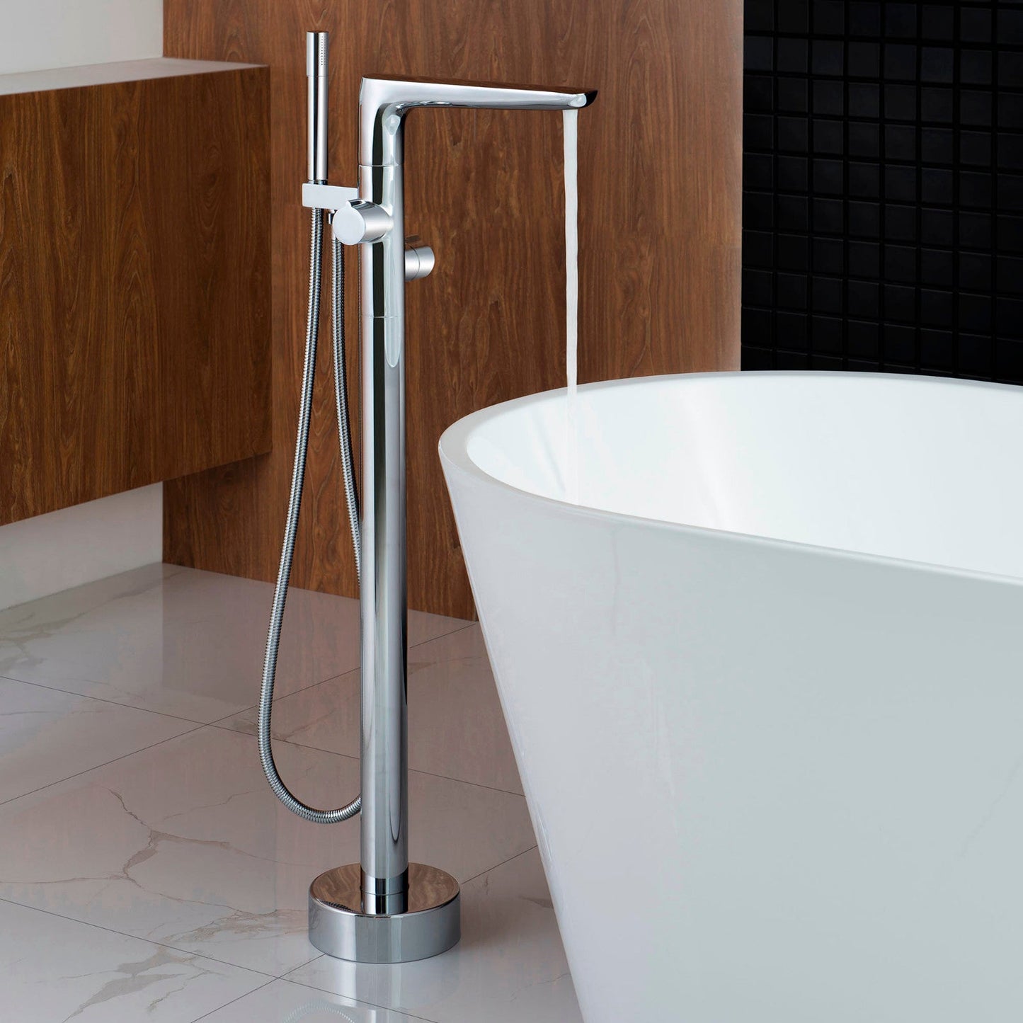 WOODBRIDGE F0014BN Contemporary Single Handle Floor Mount Freestanding Tub Filler Faucet with Hand shower