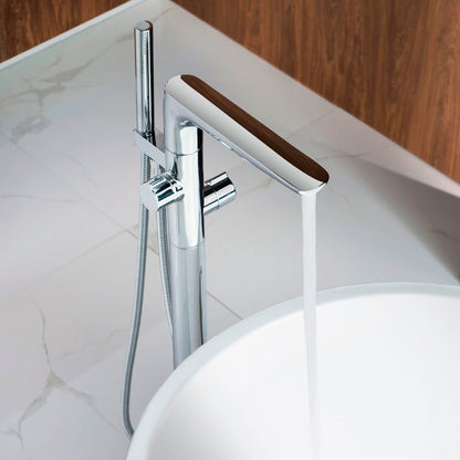 WOODBRIDGE F0014BN Contemporary Single Handle Floor Mount Freestanding Tub Filler Faucet with Hand shower
