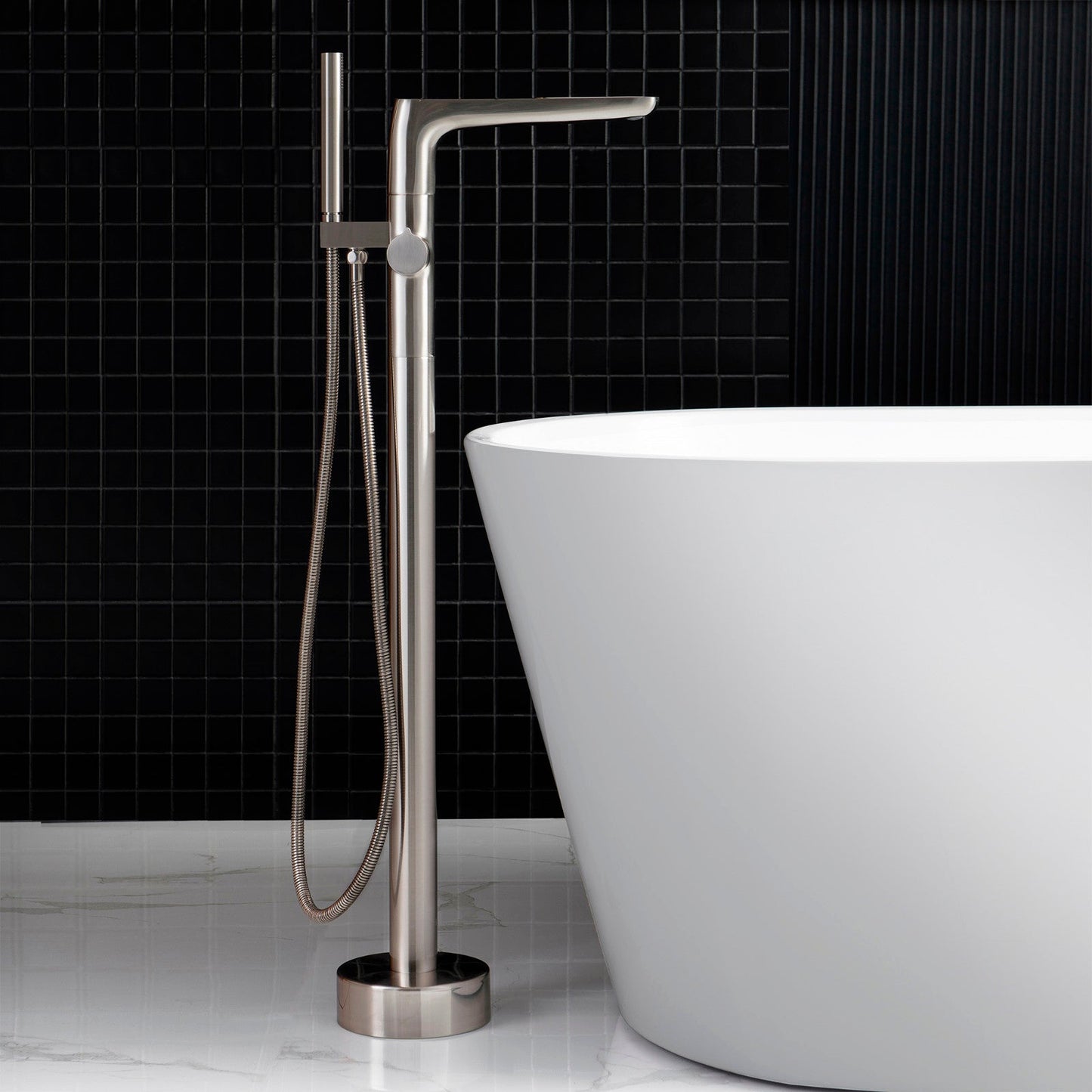 WOODBRIDGE F0014BN Contemporary Single Handle Floor Mount Freestanding Tub Filler Faucet with Hand shower