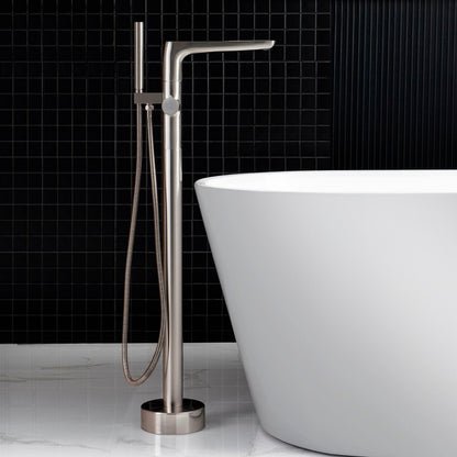 WOODBRIDGE F0014BN Contemporary Single Handle Floor Mount Freestanding Tub Filler Faucet with Hand shower