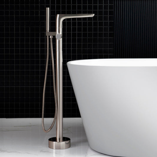 WOODBRIDGE F0014BN Contemporary Single Handle Floor Mount Freestanding Tub Filler Faucet with Hand shower