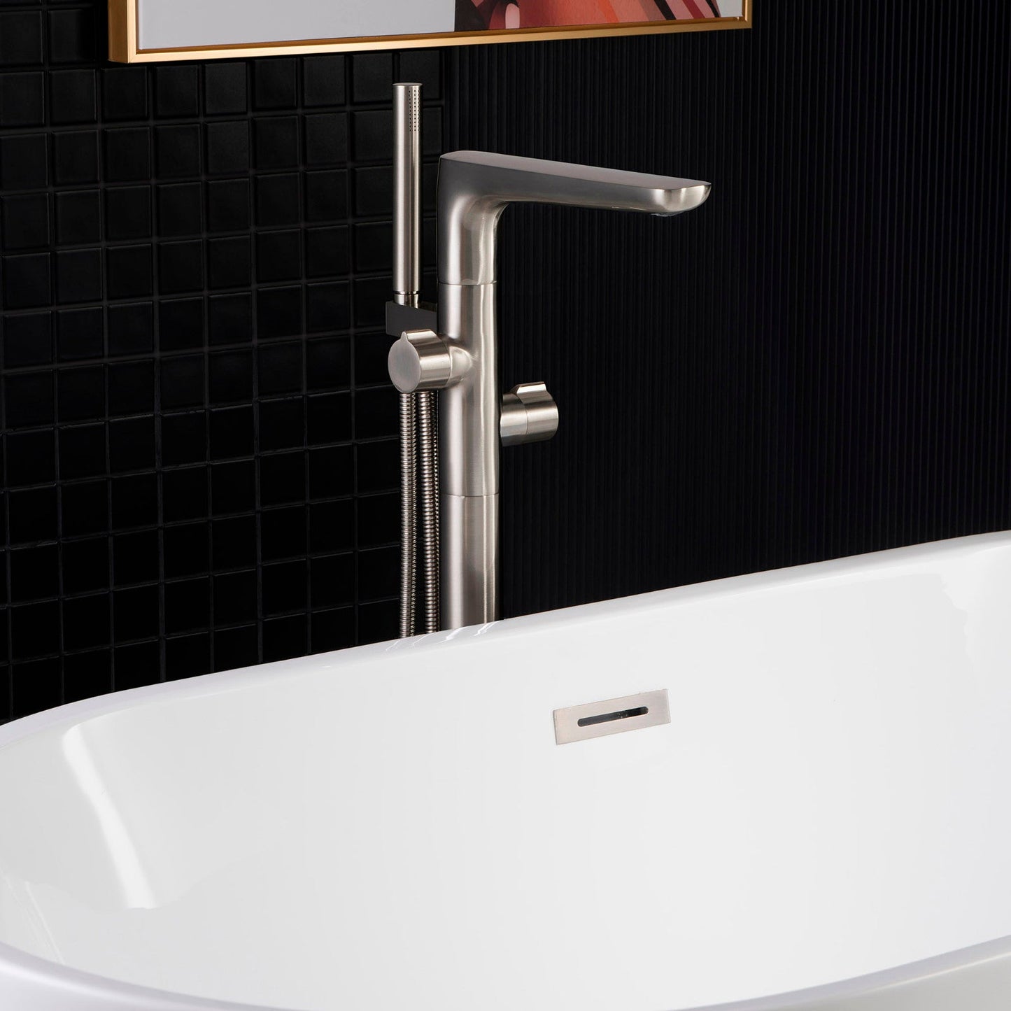 WOODBRIDGE F0014BN Contemporary Single Handle Floor Mount Freestanding Tub Filler Faucet with Hand shower