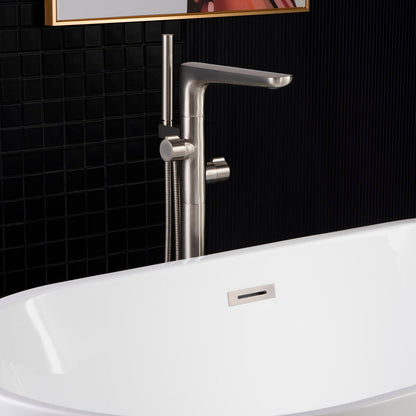 WOODBRIDGE F0014BN Contemporary Single Handle Floor Mount Freestanding Tub Filler Faucet with Hand shower