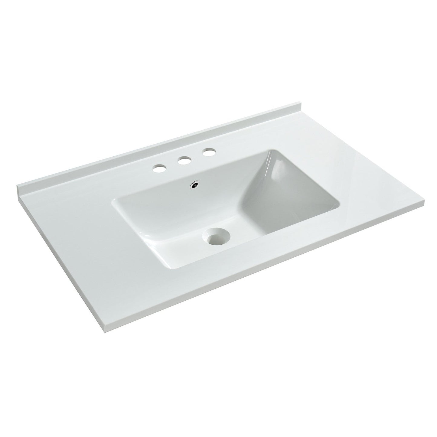 WOODBRIDGE VT3122-1000 Solid Surface Vanity Top with with Intergrated Sink and 3 Faucet Holes for 4-Inch Centerset Faucet, 31" x 22", White