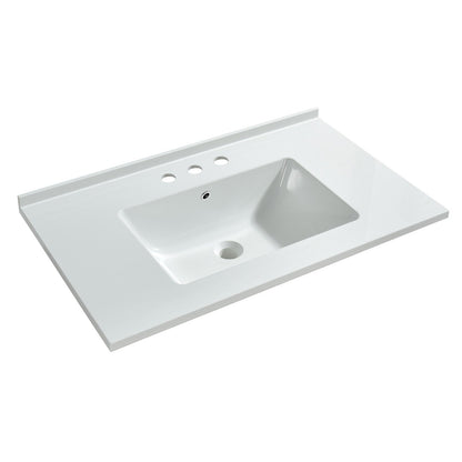 WOODBRIDGE VT3122-1000 Solid Surface Vanity Top with with Intergrated Sink and 3 Faucet Holes for 4-Inch Centerset Faucet, 31" x 22", White