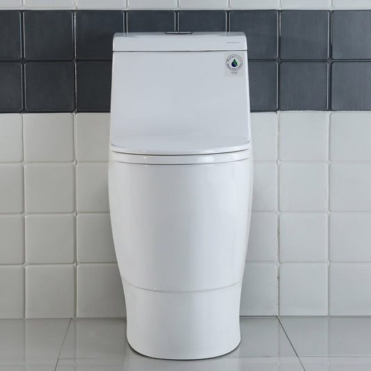 WOODBRIDGE One Piece Dual Flush 1.0/1.6 Gpf,with Soft Closing Seat, White, Elongated Toilet, Convenient 20" Seating Height