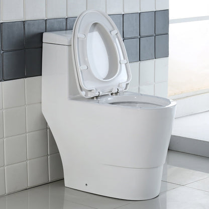 WOODBRIDGE One Piece Dual Flush 1.0/1.6 Gpf,with Soft Closing Seat, White, Elongated Toilet, Convenient 20" Seating Height