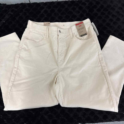 Levi Size 32 X 27 Cream Corduroy High Waisted Mom Jeans Pants