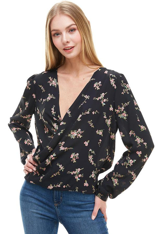 Long Sleeve Surplice Floral Top | Apparel | Kitchen + Metal