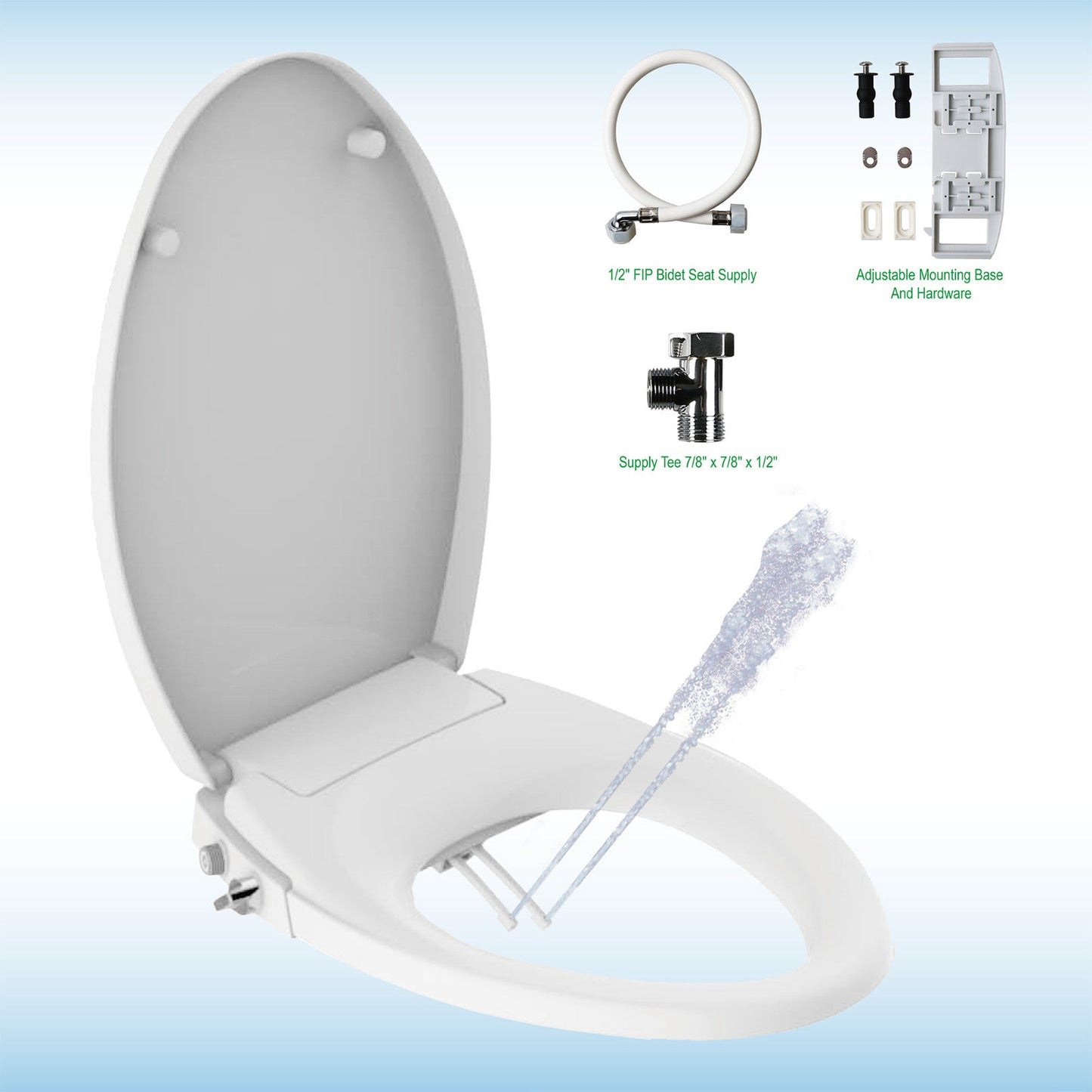 WOODBRIDGE Elongated No Electricity Toilet Seat with Metal T Adapter , Adjustable Water Pressure Spray