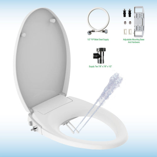 WOODBRIDGE Elongated No Electricity Toilet Seat with Metal T Adapter , Adjustable Water Pressure Spray