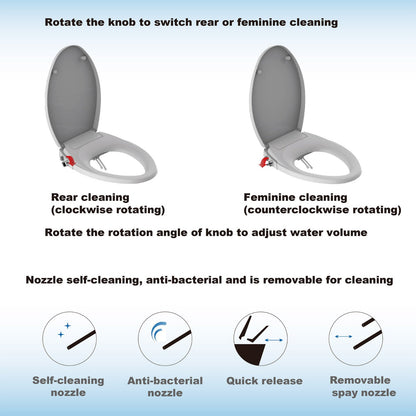 WOODBRIDGE Elongated No Electricity Toilet Seat with Metal T Adapter , Adjustable Water Pressure Spray