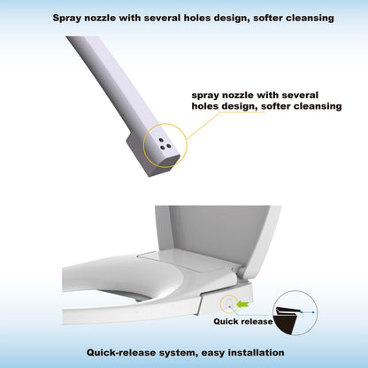 WOODBRIDGE Elongated No Electricity Toilet Seat with Metal T Adapter , Adjustable Water Pressure Spray