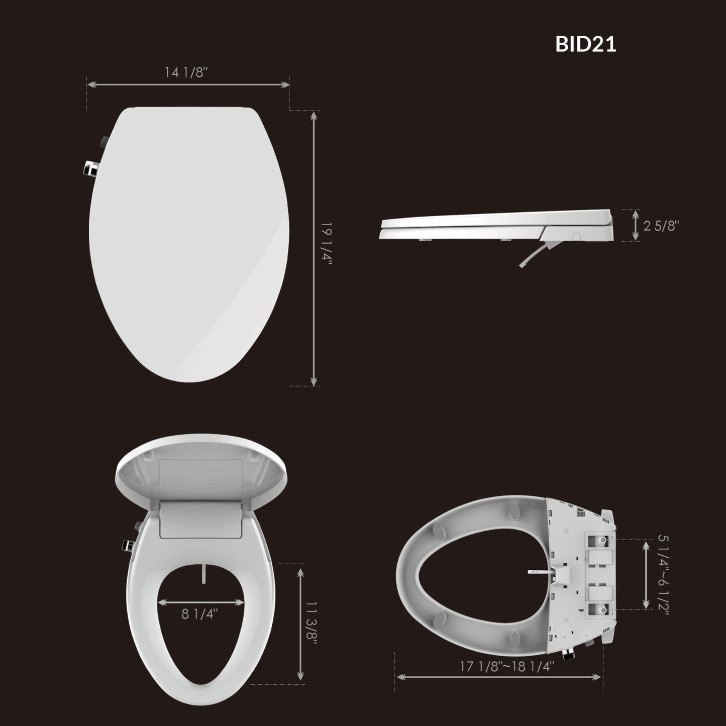 WOODBRIDGE Elongated No Electricity Toilet Seat with Metal T Adapter , Adjustable Water Pressure Spray