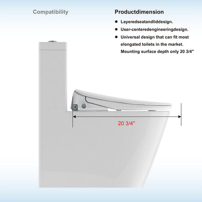 WOODBRIDGE Elongated Smart Bidet Toilet Seat, Electronic Advanced Self Cleaning, SoftClose Lid, Automatic Deodorization