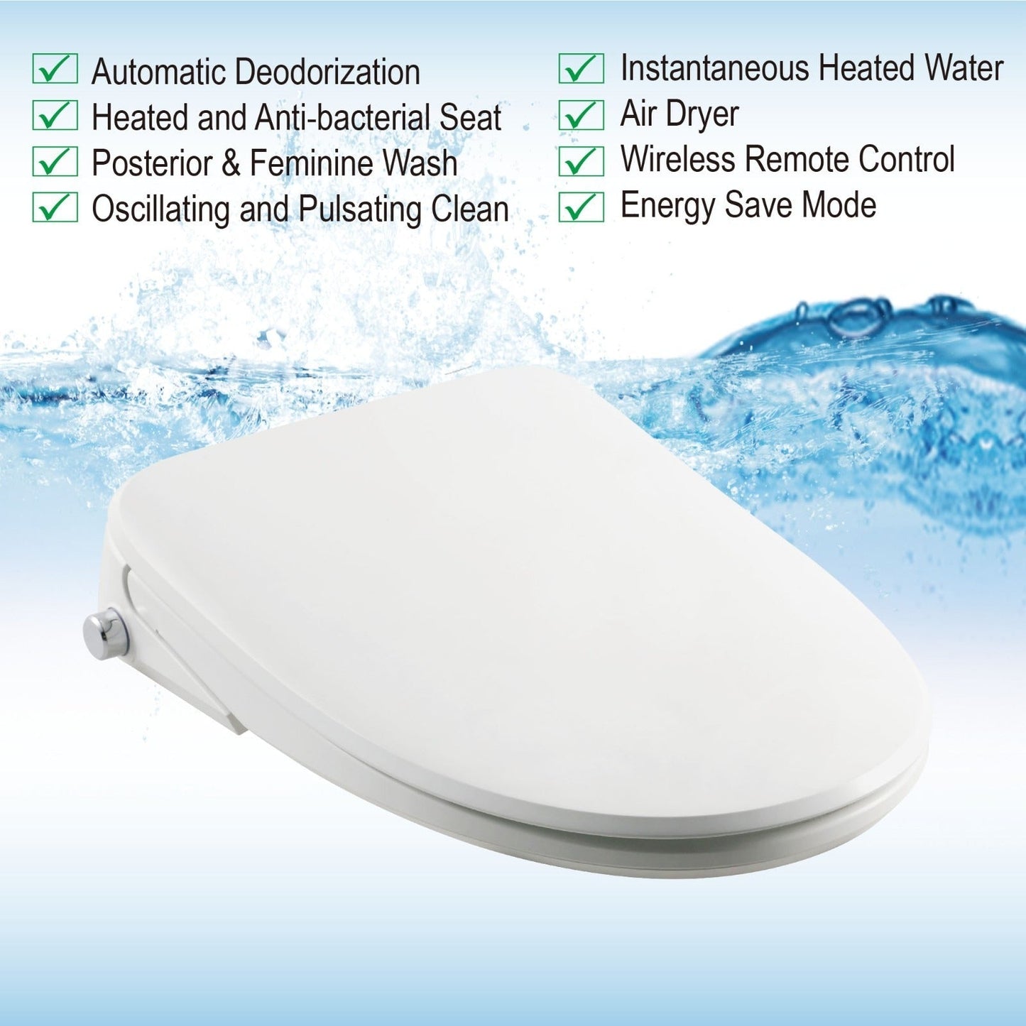 WOODBRIDGE Elongated Smart Bidet Toilet Seat, Electronic Advanced Self Cleaning, SoftClose Lid, Automatic Deodorization, Model: BID02