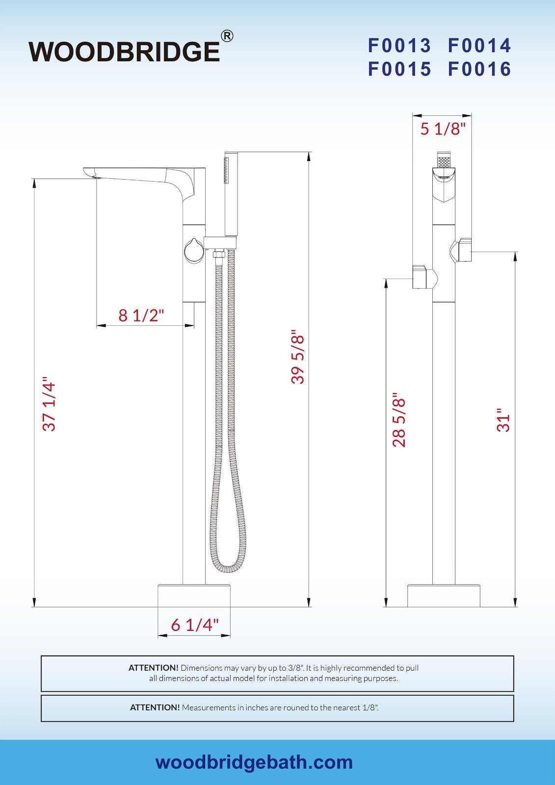 WOODBRIDGE F0014BN Contemporary Single Handle Floor Mount Freestanding Tub Filler Faucet with Hand shower