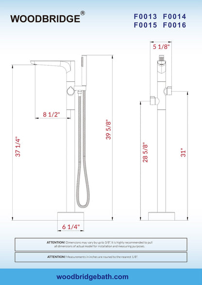 WOODBRIDGE F0014BN Contemporary Single Handle Floor Mount Freestanding Tub Filler Faucet with Hand shower