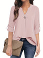 Women's Pearl Button Blouse - Long Sleeved Casual Versatile Top