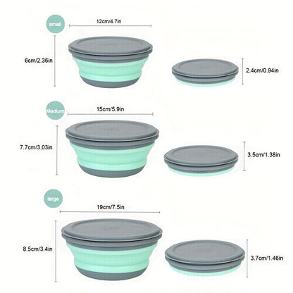 3Piece Collapsible Silicone Bowls Set with Lids
