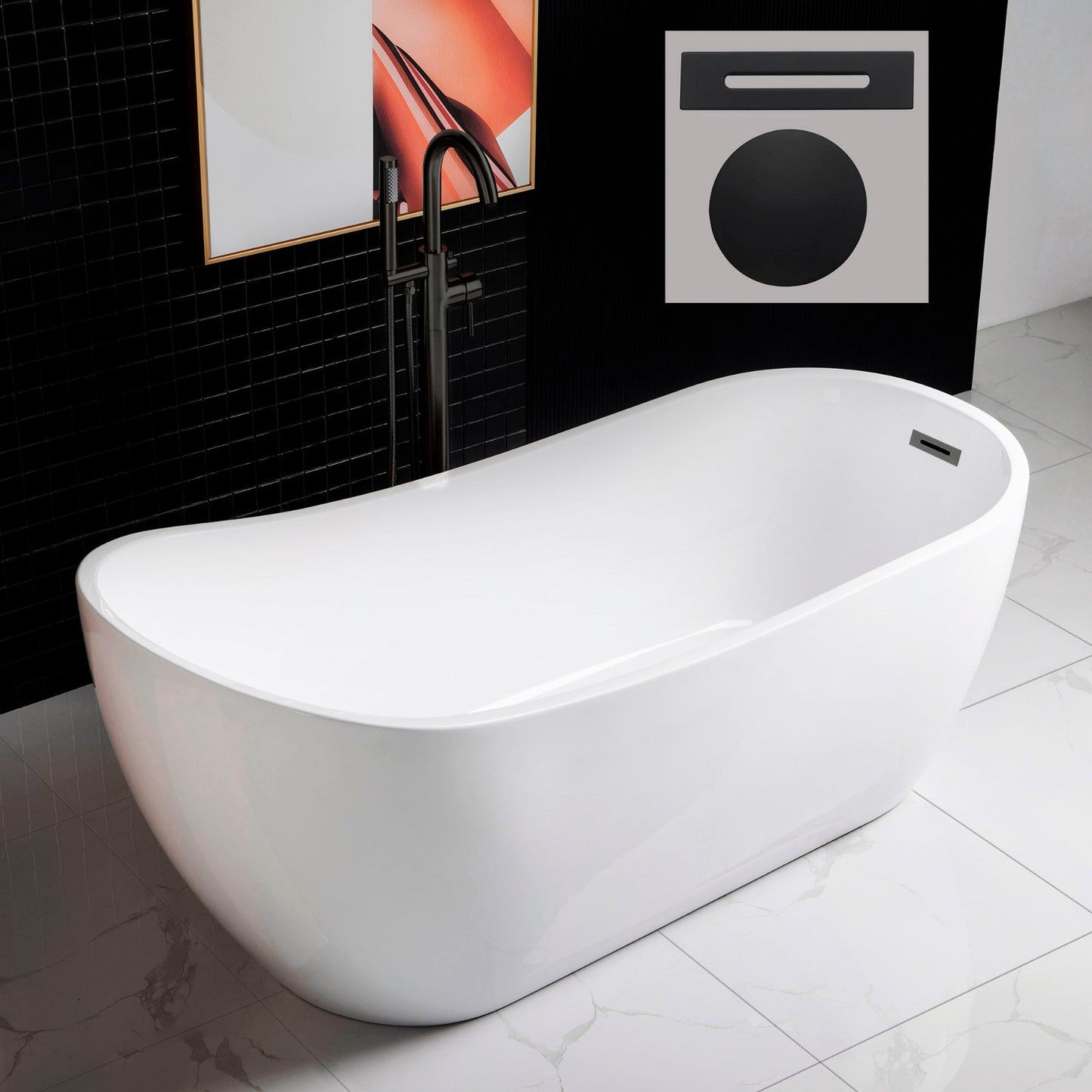 WOODBRIDGE 67" Acrylic Freestanding Bathtub Contemporary Soaking Tub