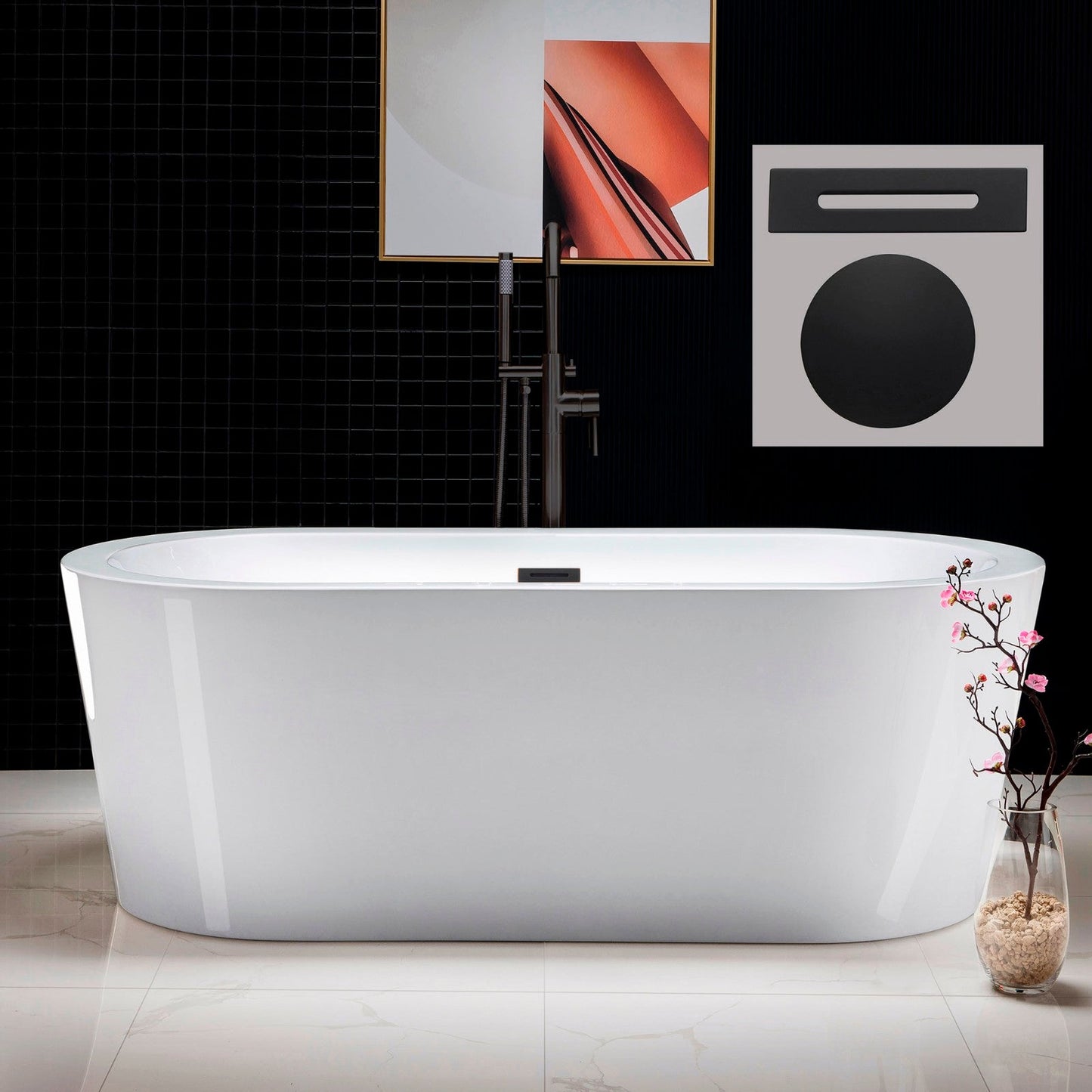 WOODBRIDGE 66" Acrylic Freestanding Bathtub Contemporary Soaking Tub