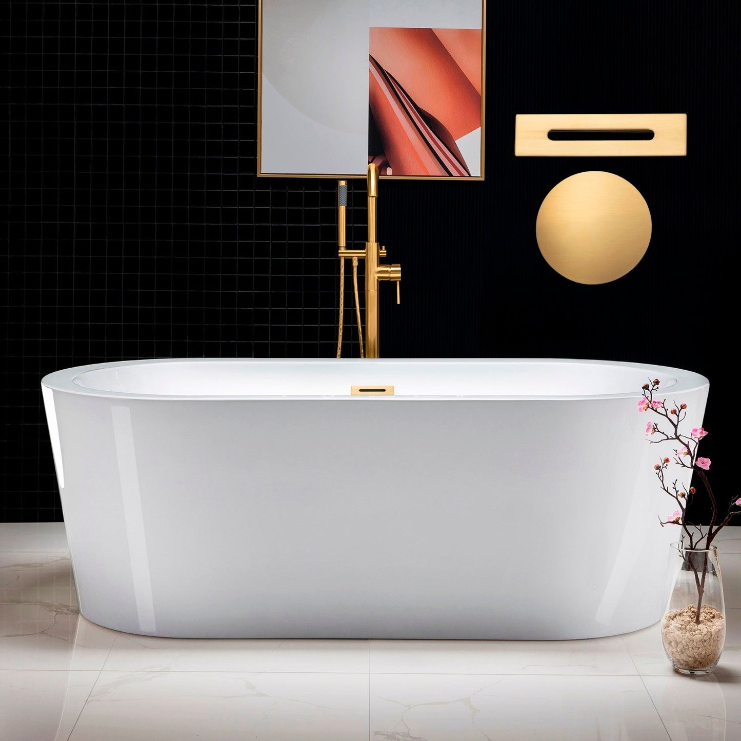 WOODBRIDGE 66" Acrylic Freestanding Bathtub Contemporary Soaking Tub