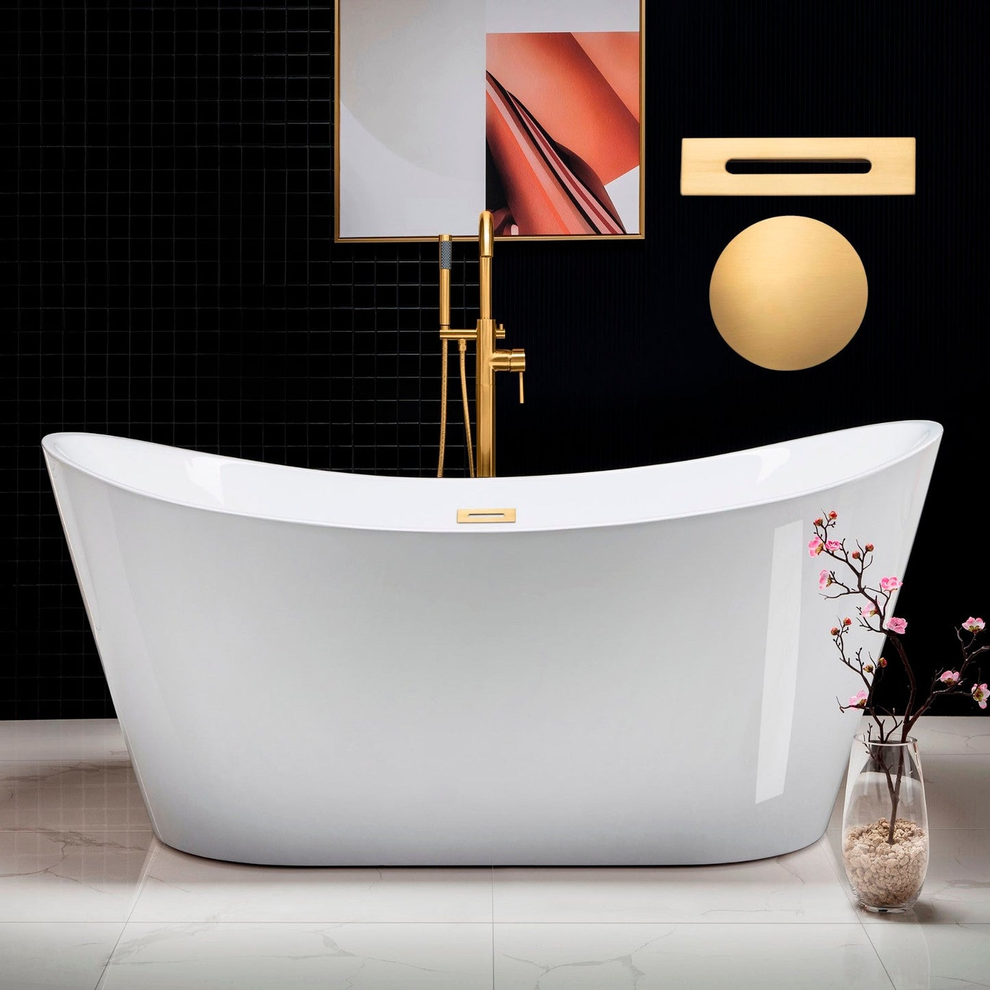 WOODBRIDGE 67" Acrylic Freestanding Bathtub Contemporary Soaking Tub