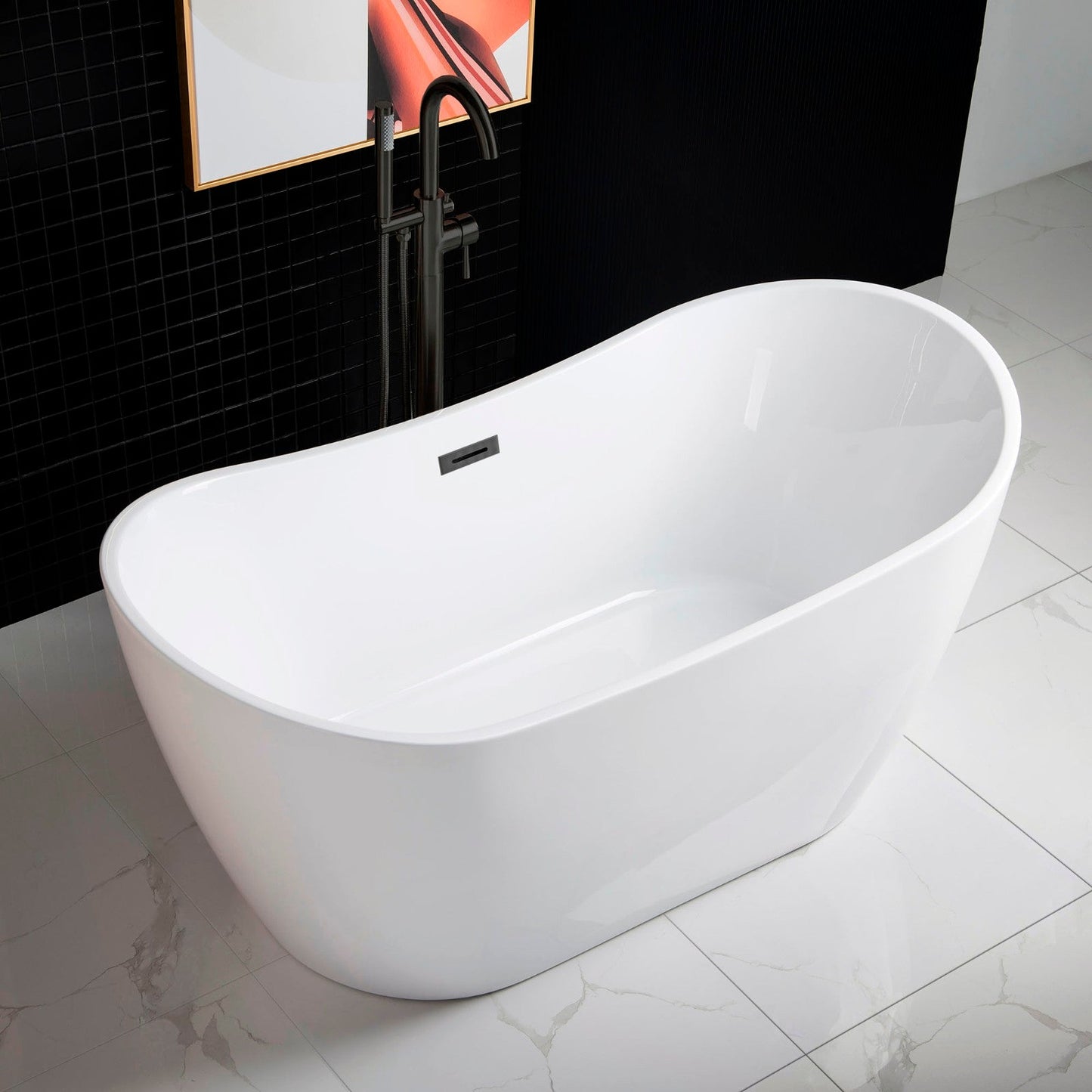 WOODBRIDGE 59" Acrylic Freestanding Bathtub Contemporary Soaking Tub