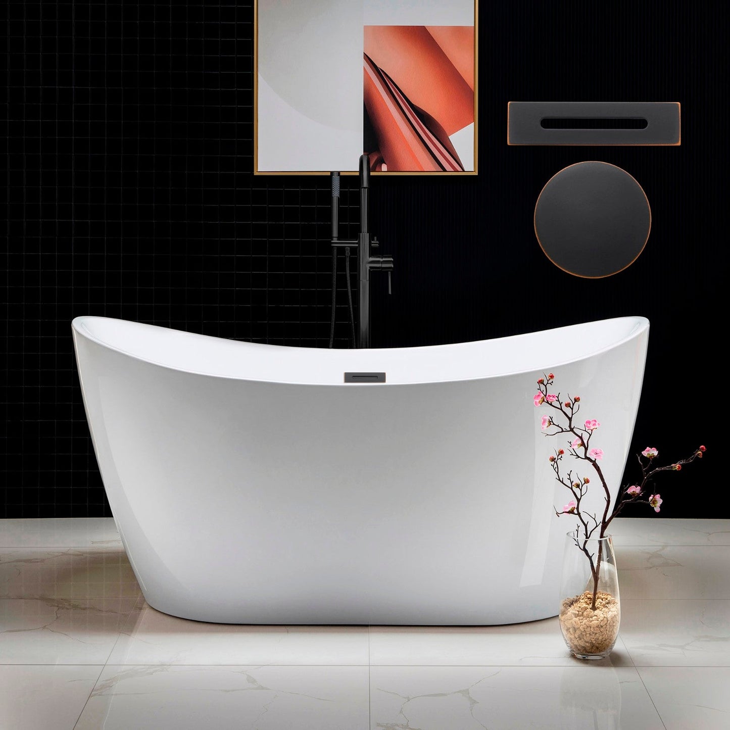 WOODBRIDGE 59" Acrylic Freestanding Bathtub Contemporary Soaking Tub