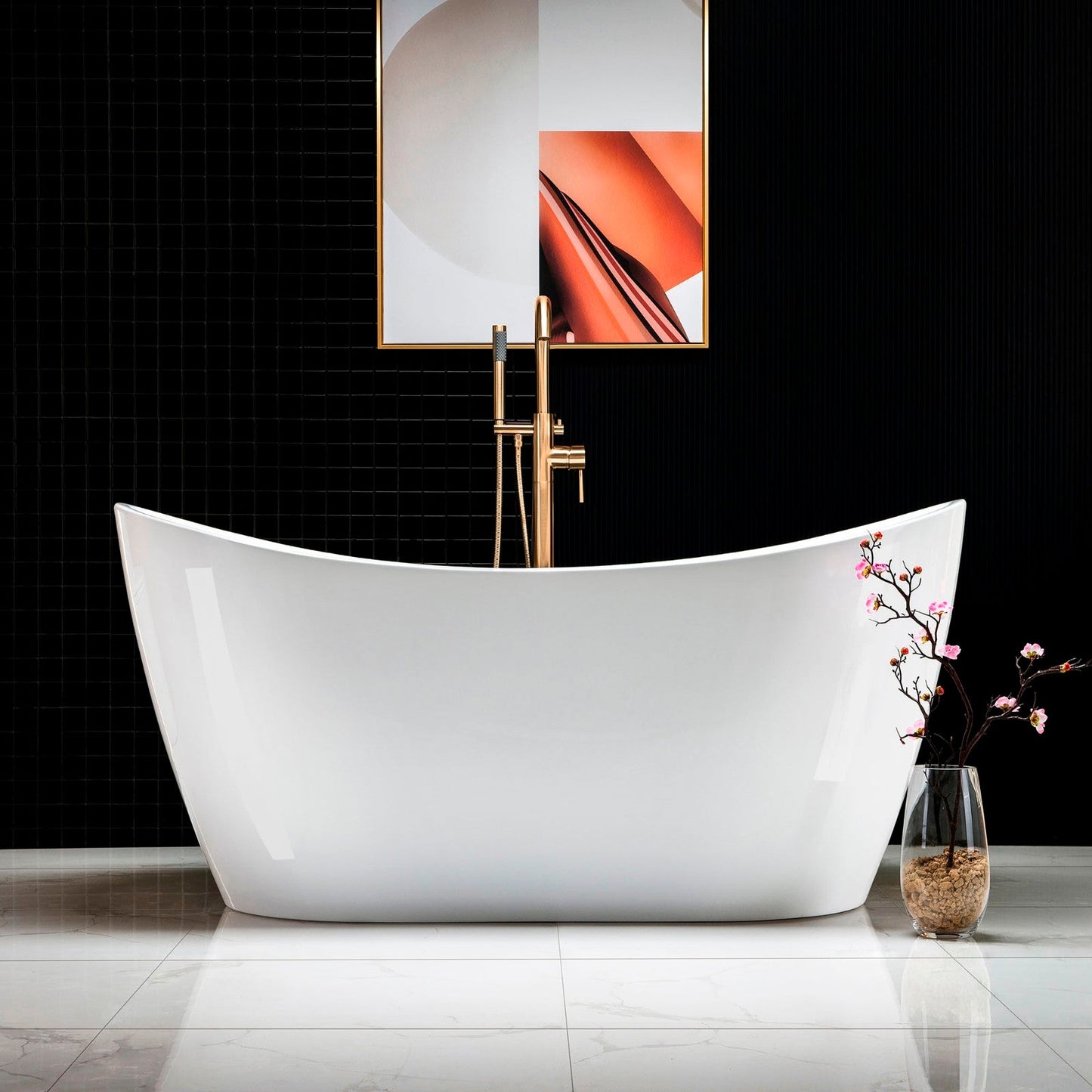 WOODBRIDGE 59" Acrylic Freestanding Bathtub Contemporary Soaking Tub
