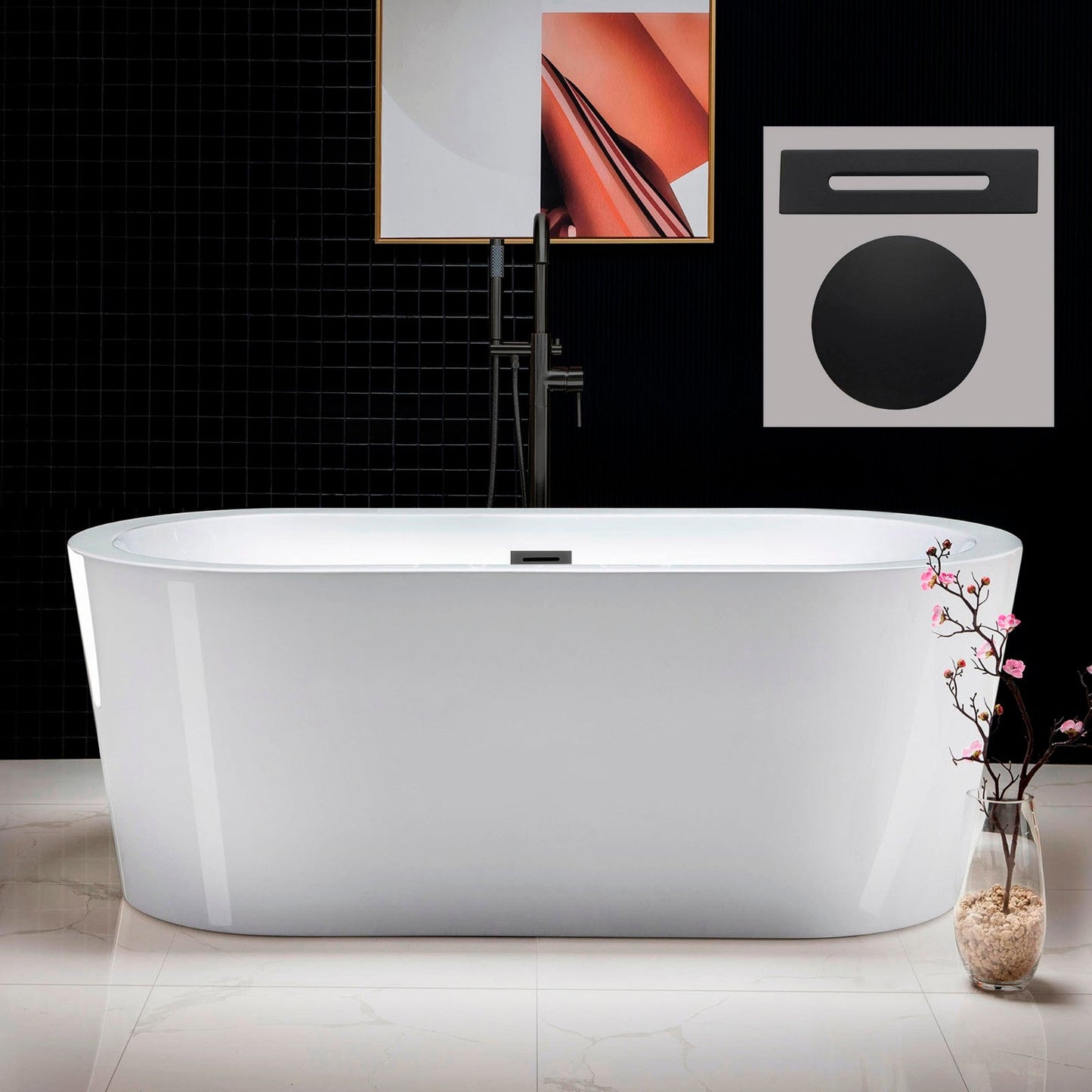 WOODBRIDGE 59" Acrylic Freestanding Bathtub Contemporary Soaking Tub