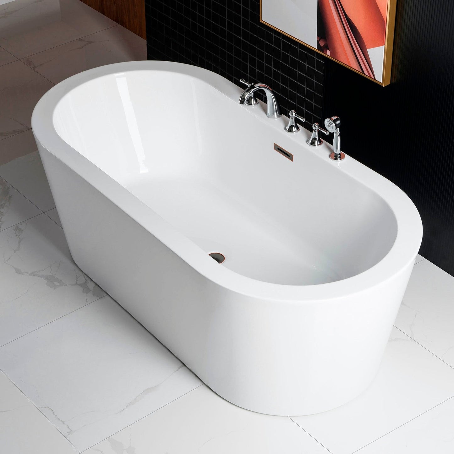 WOODBRIDGE 59" Acrylic Freestanding Bathtub Contemporary Soaking Tub